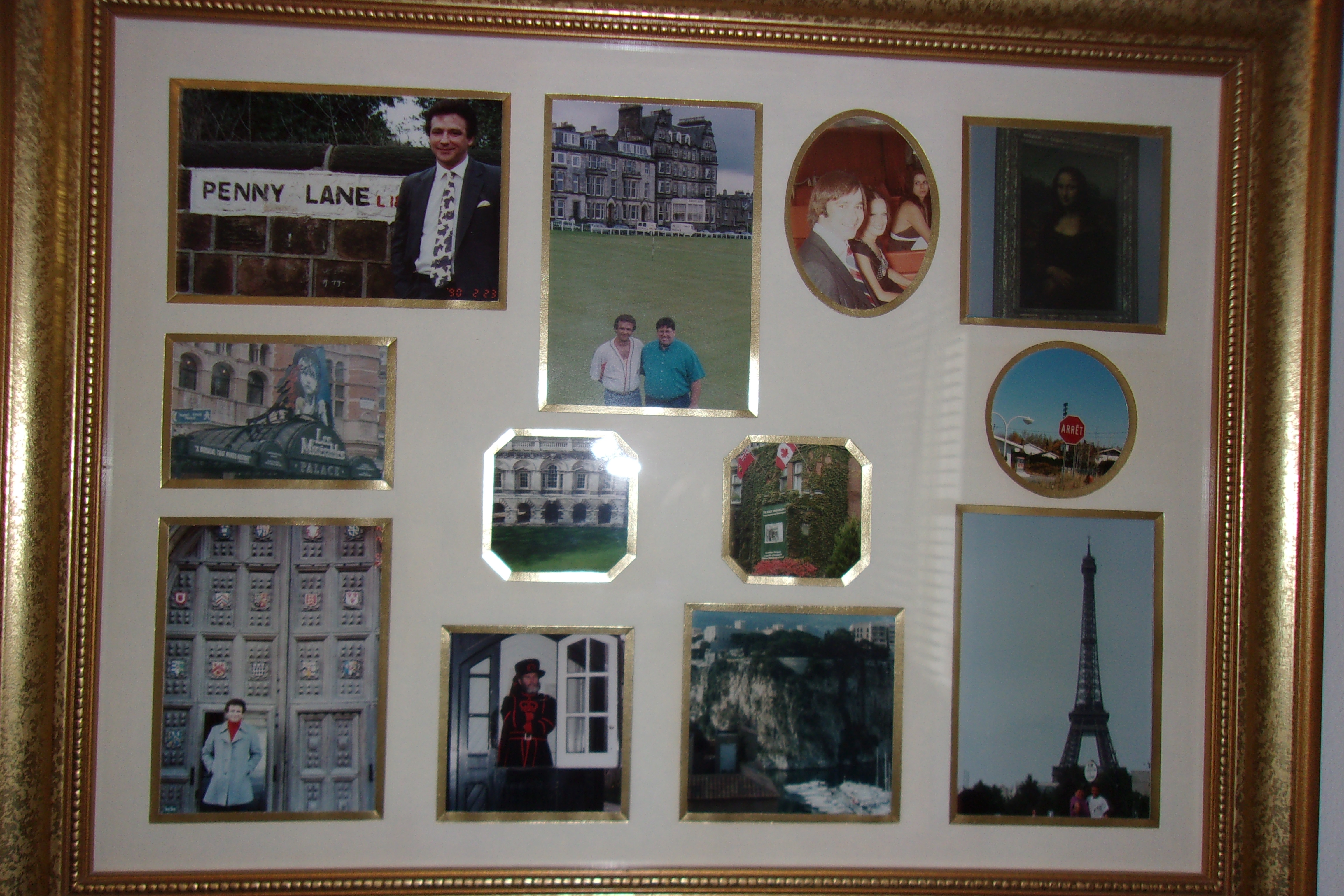 Framed collage of John Michael's travels
