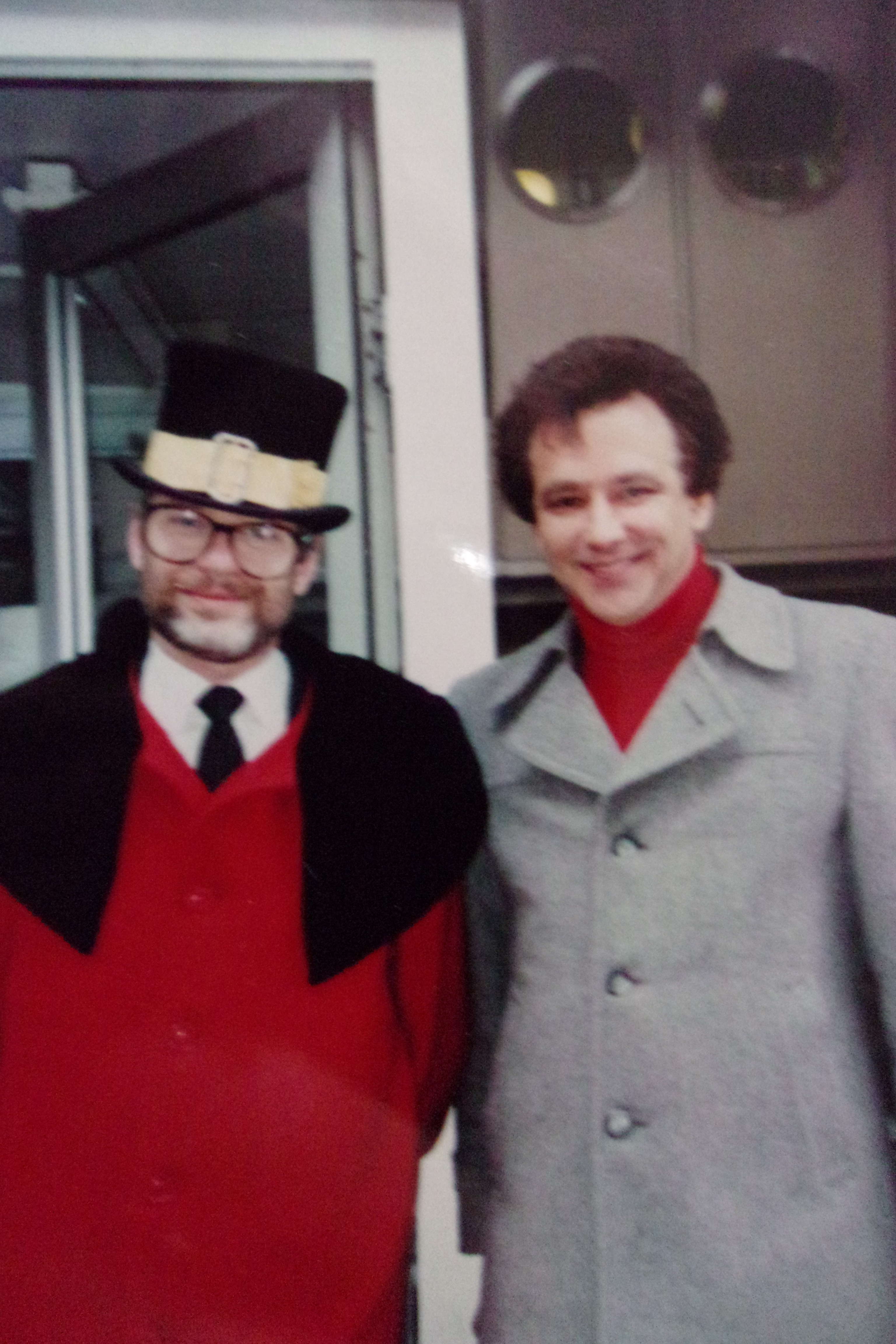 John Michael in performance costume with a friend